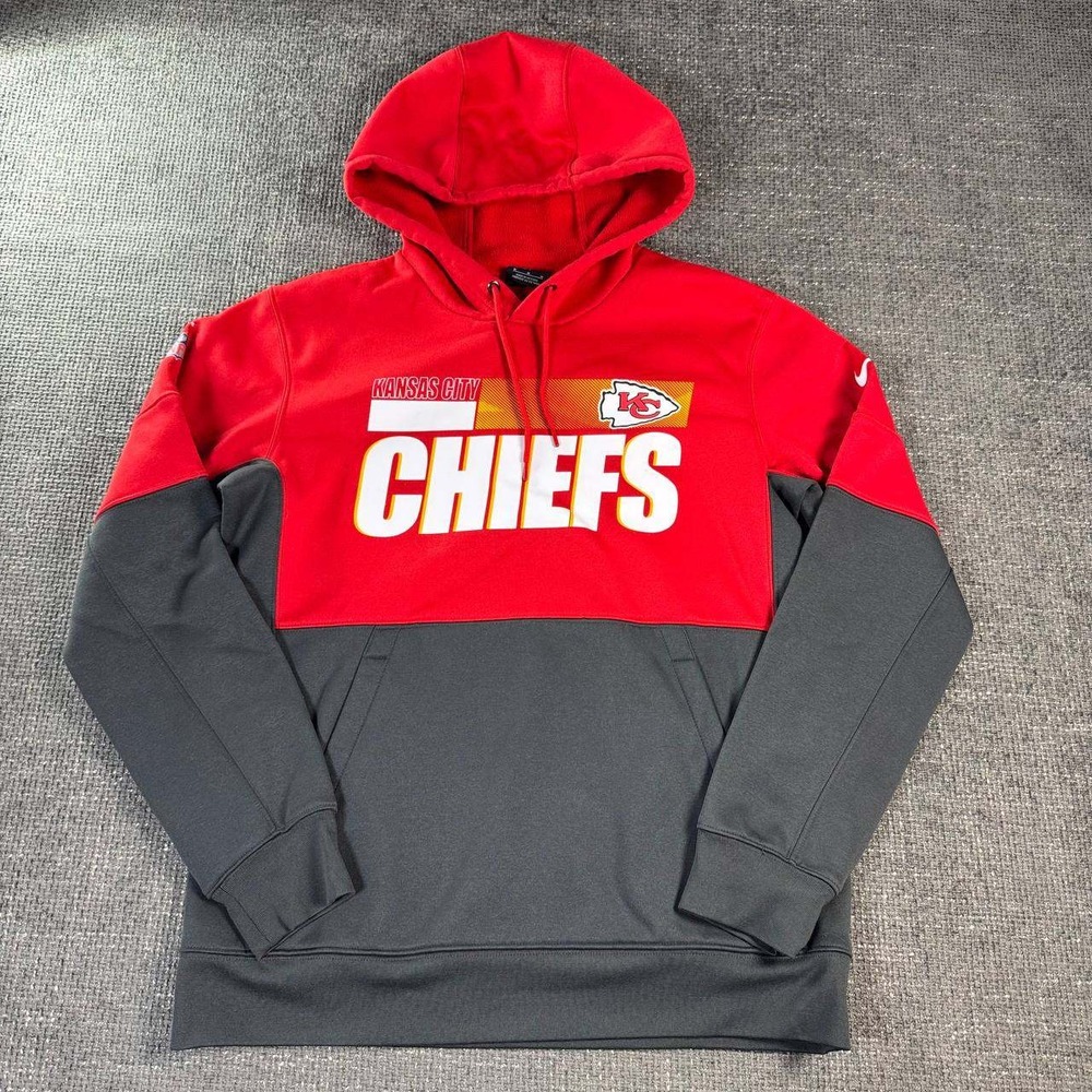 Nike Kansas City Chiefs NFL Hoodie Mens Medium Red Grey Dri-FIT Pullover